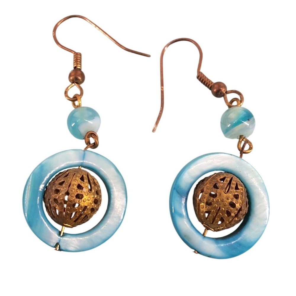 Boho Blue‎ & Copper Dangle Earrings | Artisan Crafted Jewelry